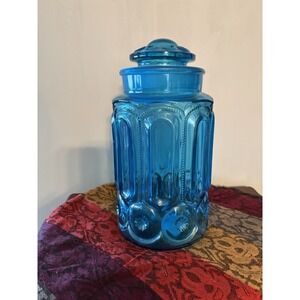 VTG HTF Moon and Stars Canister by LE Smith Colonial Blue Extra Large Jar